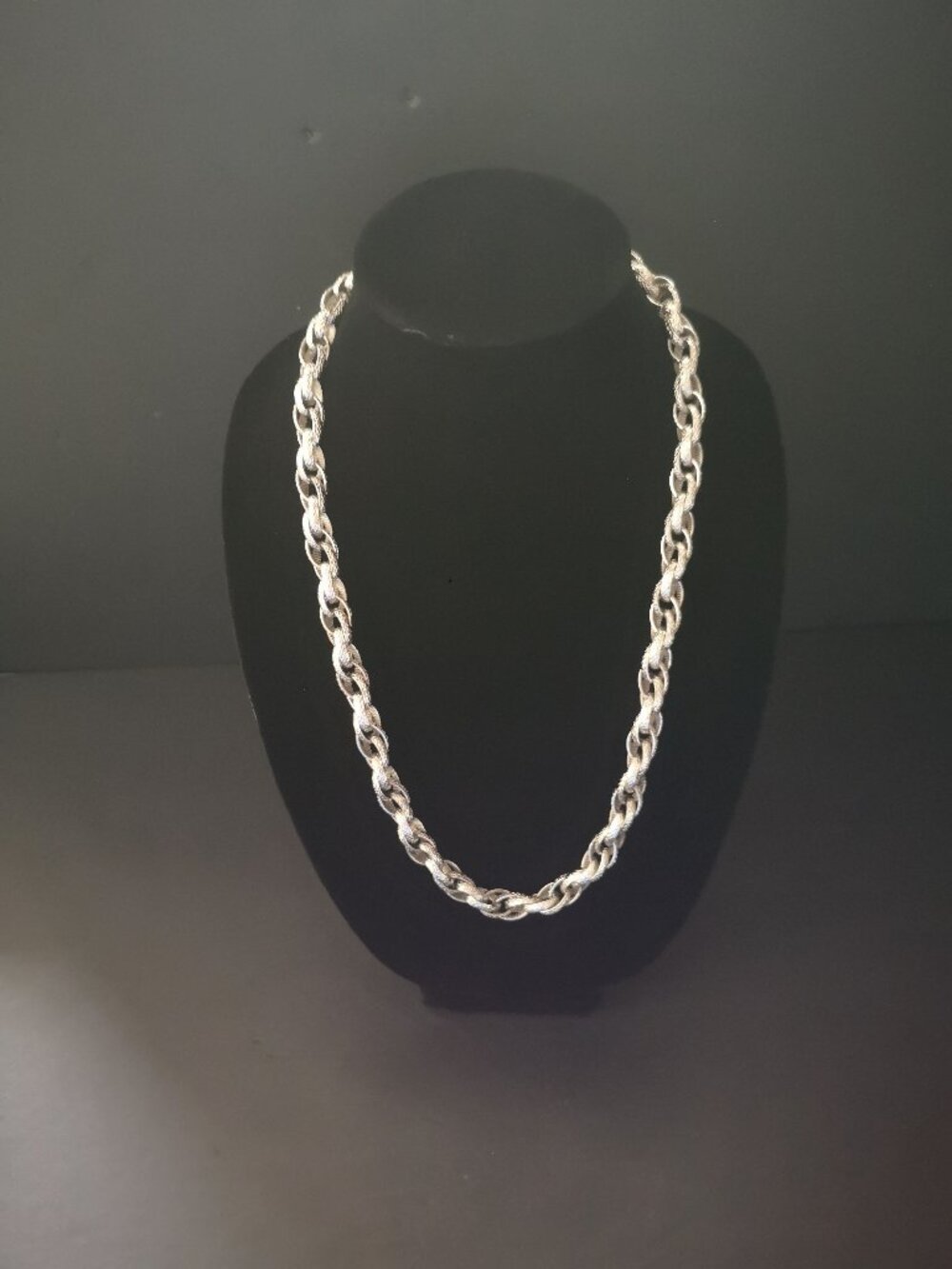 Vintage Monet Silver Tone Thick Textured Link Chain Necklace 26" Long